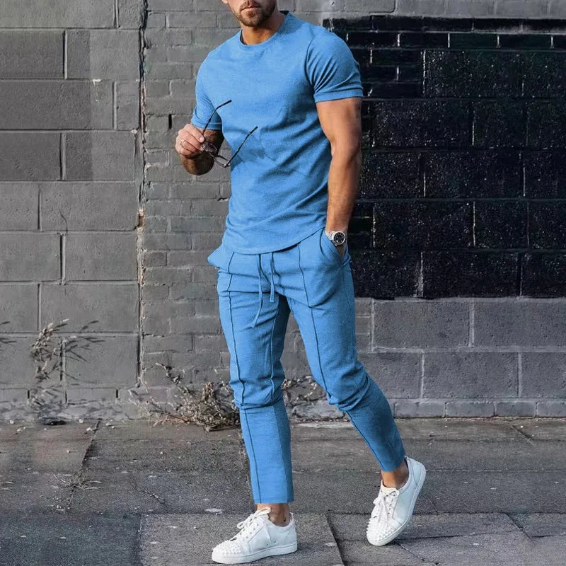 Men's Sports Set – Casual Round Neck Short Sleeve T-Shirt & Shorts