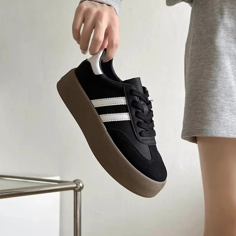 Women's Sports Shoes – Thick Sole, Soft Cowhide Casual Training Sneakers