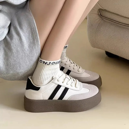 Women's Sports Shoes – Thick Sole, Soft Cowhide Casual Training Sneakers