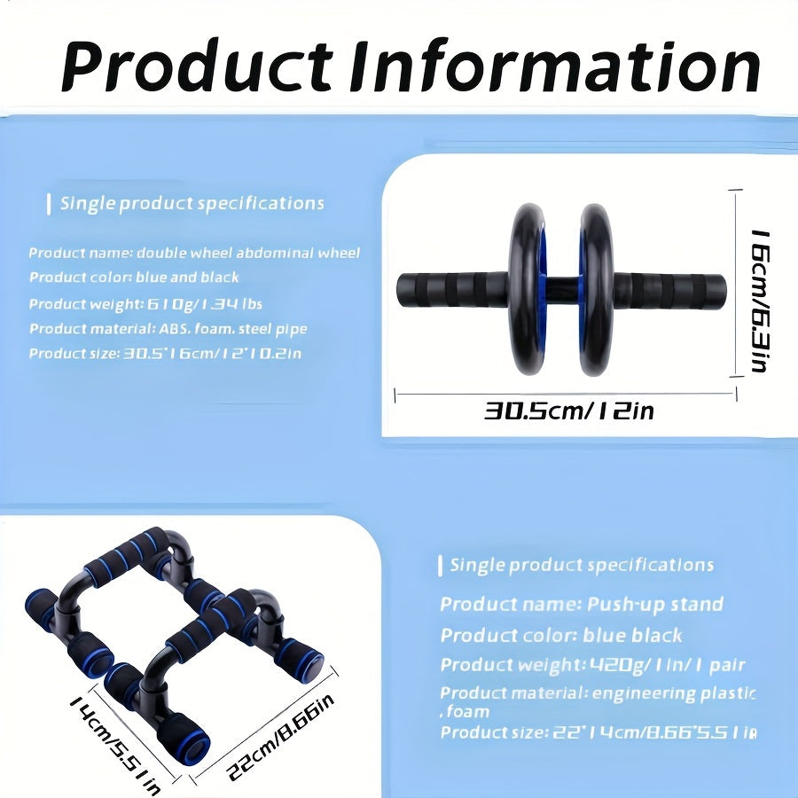 Blue Push-Up Wheel & Jump Rope Set – Grip and Pull Device for Core Training