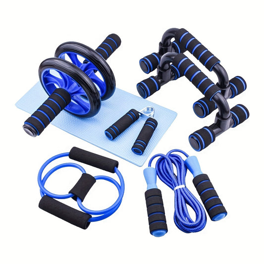 Blue Push-Up Wheel & Jump Rope Set – Grip and Pull Device for Core Training
